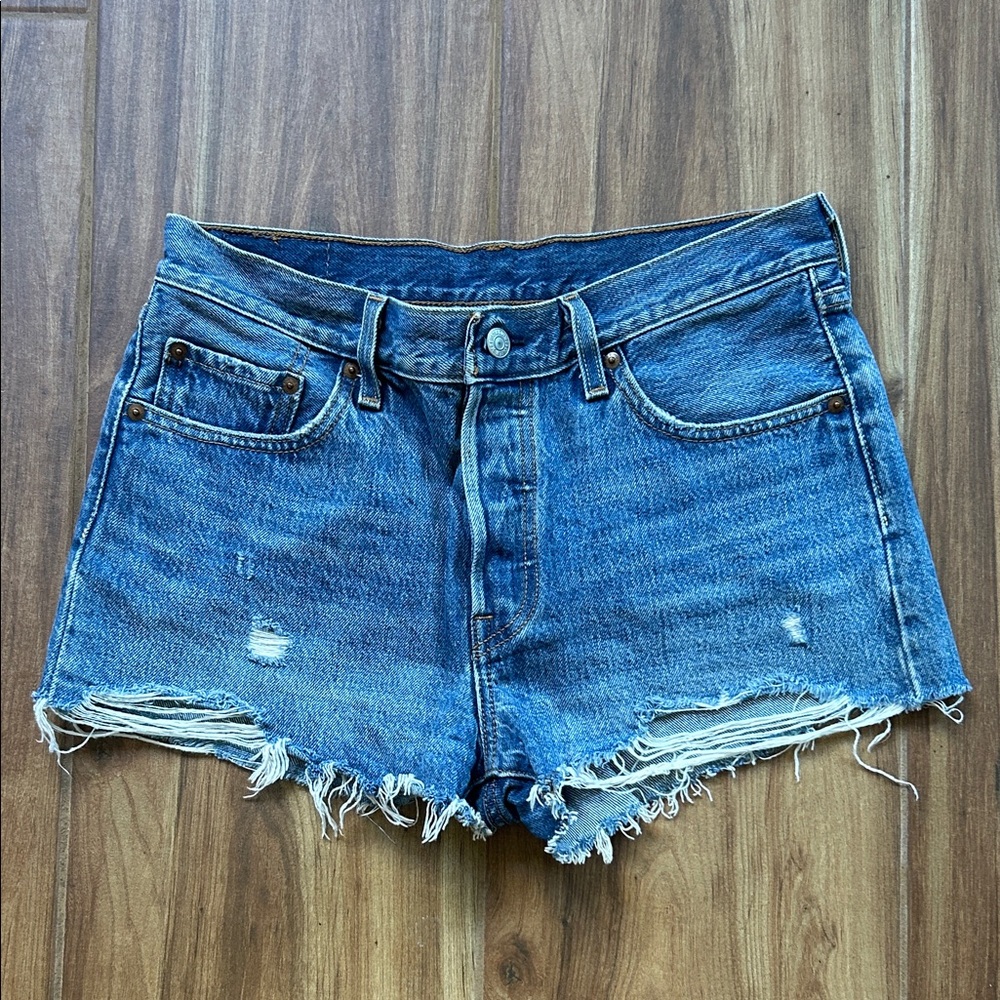 Levi’s 501 Distressed Cutoff Denim Shorts High Rise Raw Hem